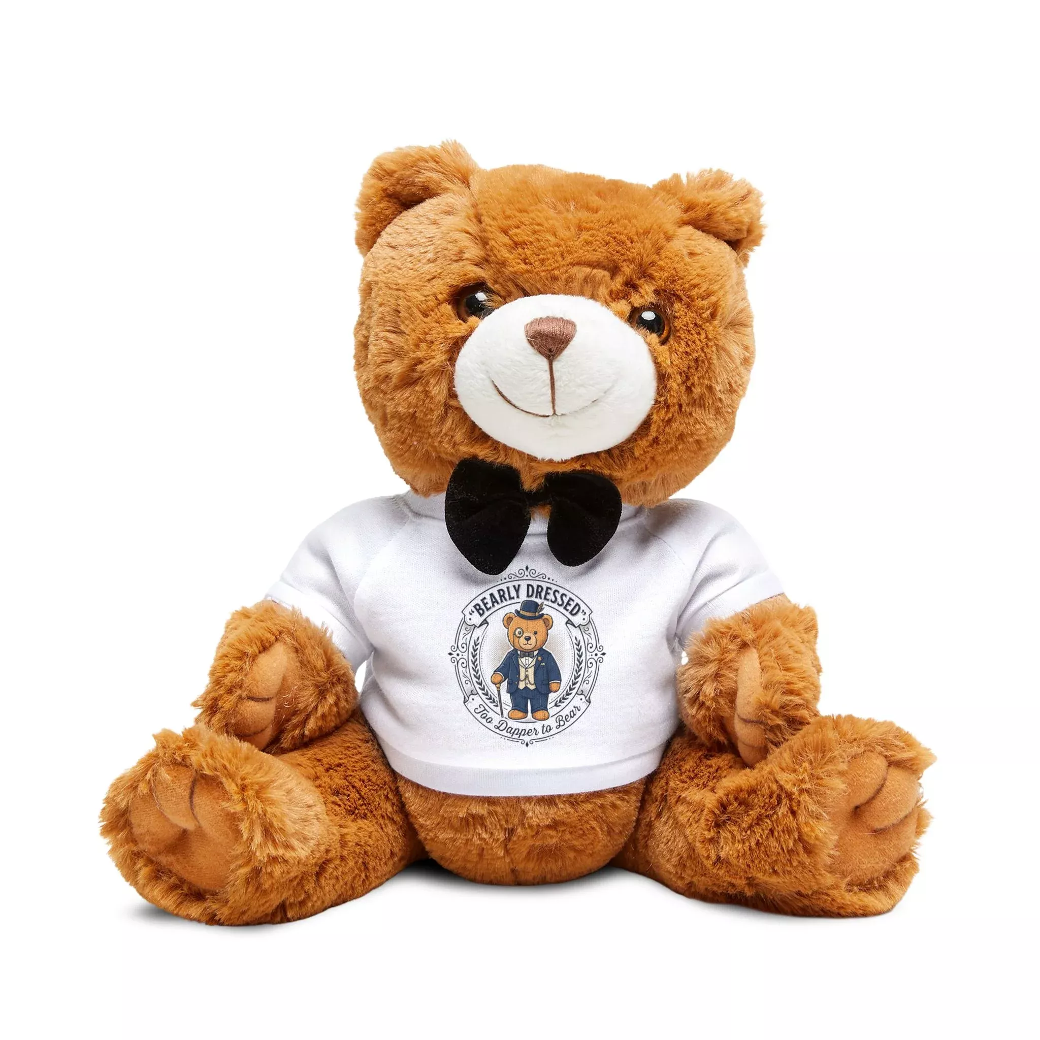 "Bearly Dressed" Teddy Bear Plush with Bow Tie & Printed T‑Shirt